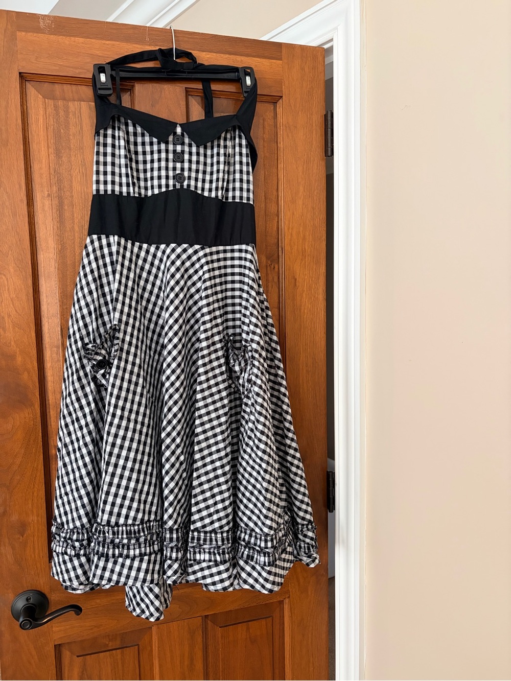 Source Unknown Black & White Gingham Halter Dress